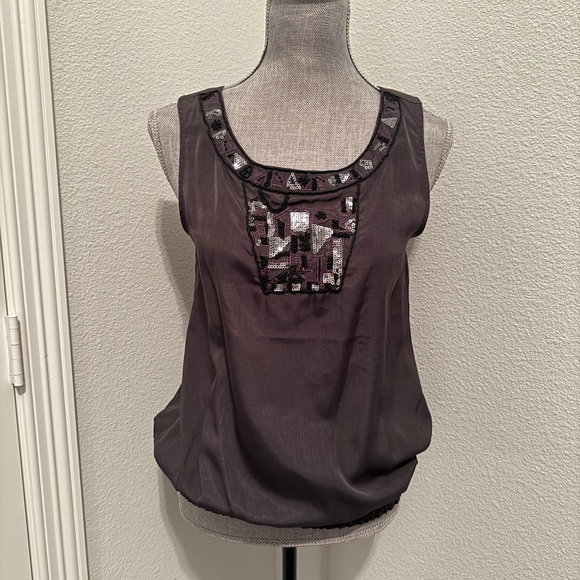 Outback Red Tops - Outback Red Tank Top Beaded Sequin Sleeveless Gray | S